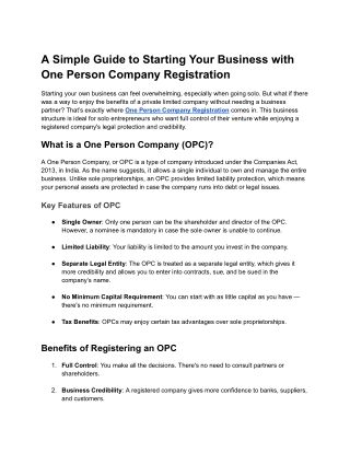 A Simple Guide to Starting Your Business with One Person Company Registration