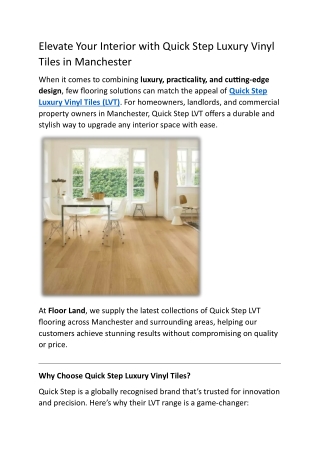 Quick Step Luxury Vinyl Tiles Manchester