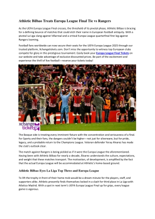 Athletic Bilbao Treats Europa League Final Tie vs Rangers
