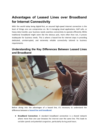 Advantages of Leased Lines over Broadband for Internet Connectivity