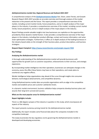 Diethylenetriamine Market 2025-2037 | Size, Growth, Industry Trends and Insights Report