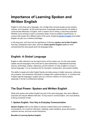 Importance of Learning Spoken and Written English