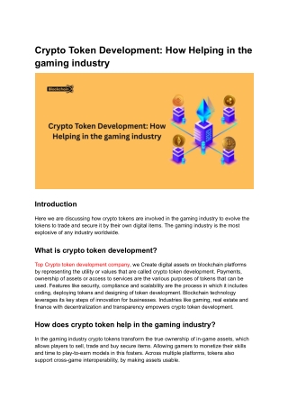Crypto Token Development How Helping in the gaming industry