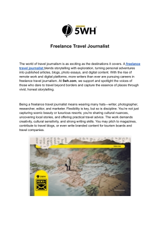 Freelance Travel Journalist