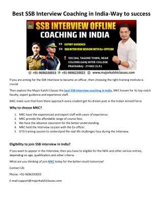Best SSB Interview Coaching in India
