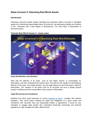 Steps Involved in Tokenizing Real-World Assets