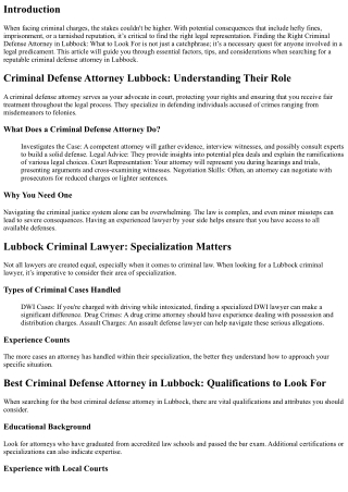 Finding the Right Criminal Defense Attorney in Lubbock: What to Look For