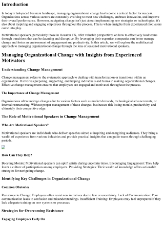 Managing Organizational Change with Insights from Experienced Motivators