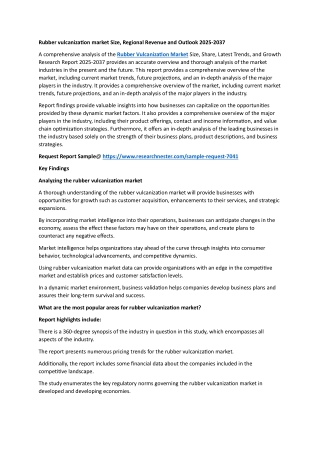 Rubber Vulcanization Market Analysis 2025-2037: Price Trends, Regional Analysis