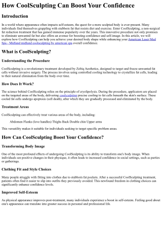 How CoolSculpting Can Boost Your Confidence