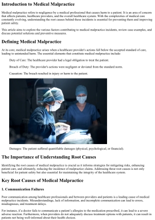 Examining the Root Causes of Medical Malpractice Incidents