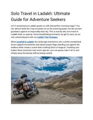 Solo Travel in Ladakh