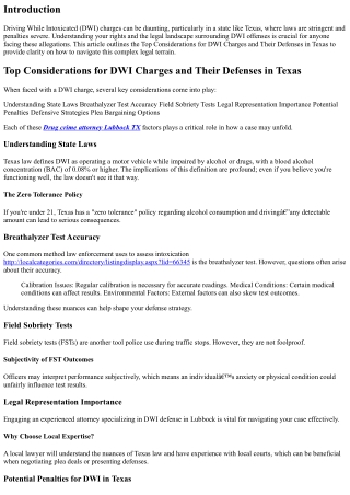 Top Considerations for DWI Charges and Their Defenses in Texas