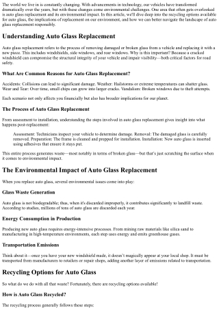 The Environmental Impact of Auto Glass Replacement: Recycling Options