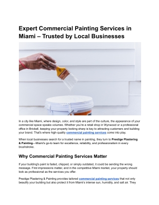 Expert Commercial Painting Services in Miami – Trusted by Local Businesses