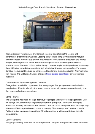 SkilledGarageDoorRepairSolutionsTrustedAlternatives