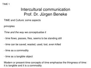 Intercultural communication Prof. Dr. Jürgen Beneke