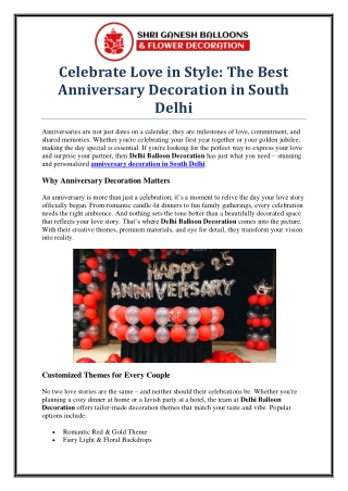 Delhi Balloon Decoration – Anniversary Decoration in South Delhi Experts