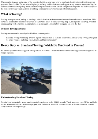 Heavy Duty vs. Standard Towing: Which Do You Need in Tucson?