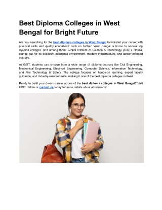 Best Diploma Colleges in West Bengal for Bright Future