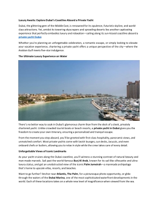Luxury on the Water: Your Ultimate Guide to Yacht Booking in Dubai