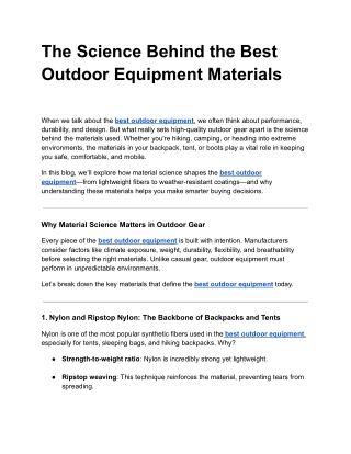 The Science Behind the Best Outdoor Equipment Materials