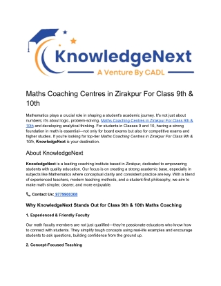 Maths Coaching Centres in Zirakpur For Class 9th & 10th