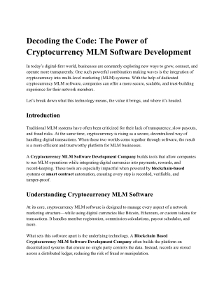 Decoding the Code: The Power of Cryptocurrency MLM Software Development