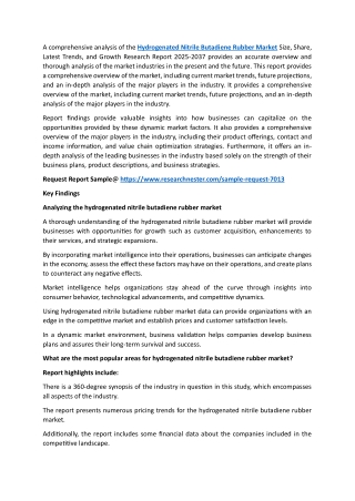 Hydrogenated Nitrile Butadiene Rubber Market Research Report, Demand