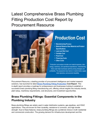Latest Comprehensive Brass Plumbing Fitting Production Cost Report by Procurement Resource