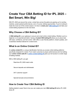 Create Your CBA Betting ID for IPL 2025 – Bet Smart, Win Big