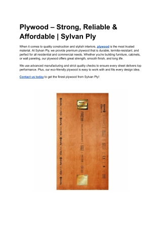 Plywood – Strong, Reliable & Affordable _ Sylvan Ply