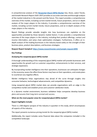 Neopentyl Glycol (NPG) Market: Upcoming Opportunities with SWOT Analysis By 2037