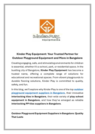 Your Trusted Partner for Outdoor Playground Equipment and More in Bangalore