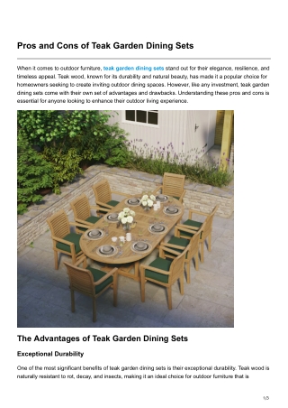 Pros and Cons of Teak Garden Dining Sets