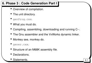 6. Phase 3 : Code Generation Part I