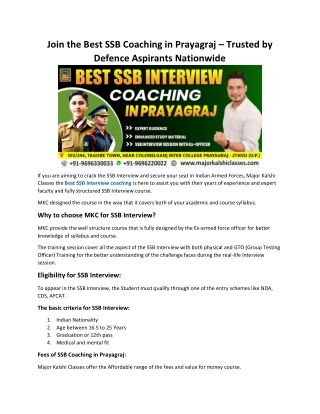 Best SSB Interview coaching in prayagraj
