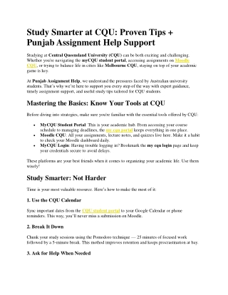 Study Smarter at CQU: Proven Tips   Punjab Assignment Help Support
