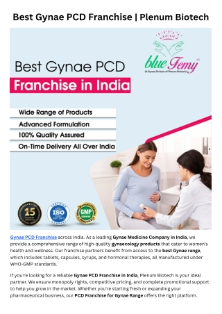 Gynae PCD Franchise | Plenum Biotech
