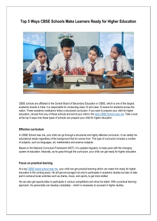 Top 5 Ways CBSE Schools Make Learners Ready for Higher Education
