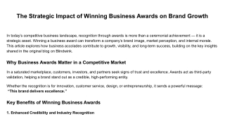 The Strategic Impact of Winning Business Awards on Brand Growth