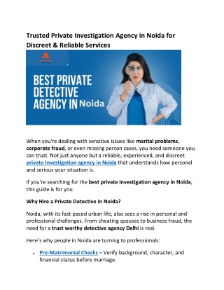 Trusted Private Investigation Agency in Noida for Discreet