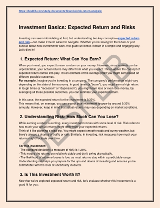 Investment Basics- Expected Return and Risks