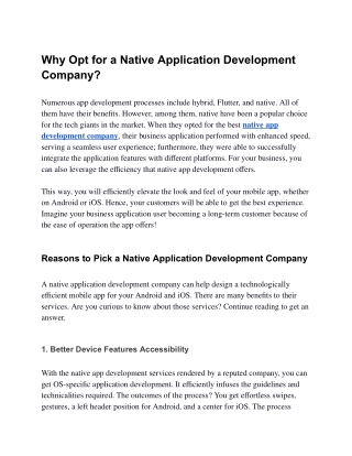 Why Opt for a Native Application Development Company?