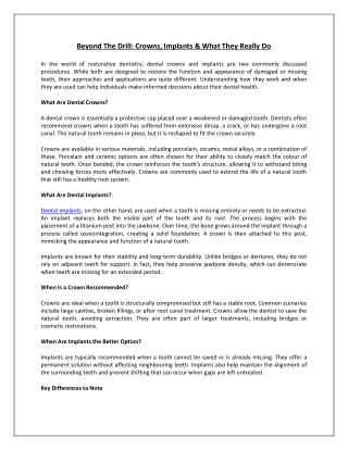 Beyond the Drill: Crowns, Implants & What They Really Do