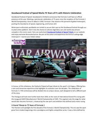 Goodwood Festival of Speed Marks 75 Years of F1 with Historic Celebration