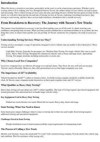 From Breakdown to Recovery: The Journey with Tucson's Tow Trucks