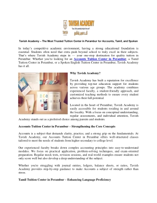 Tavish Academy – The Most Trusted Tuition Center in Perambur for Accounts, Tamil, and Spoken