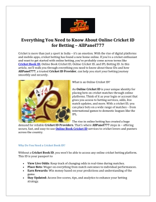 Everything You Need to Know About Online Cricket ID for Betting – AllPanel777