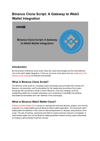 Binance Clone Script A Gateway to Web3 Wallet Integration